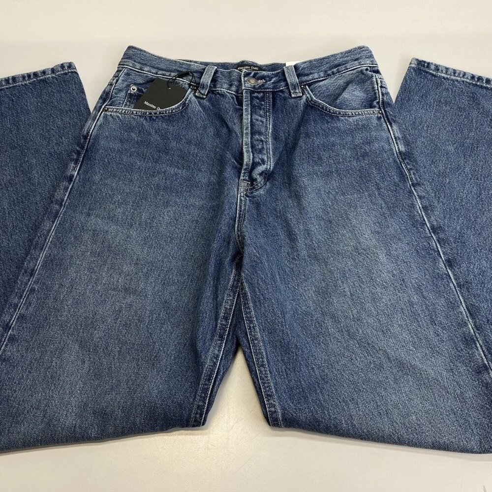 NEW MASSIMO DUTTI High Waist Straight Jeans • Size 6 • Medium Blue Cotton Blend